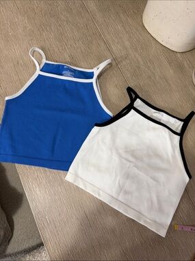 Wild fable bundle blue  White back white Ribbed Tank Crop Tops Contrast Trim S